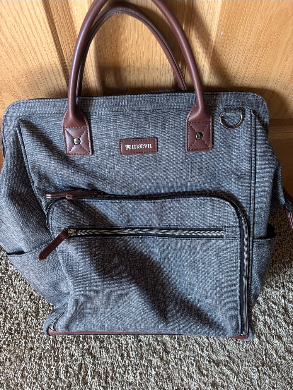 Maevn Women’s Gray Canvas Work Bag with Brown Trim